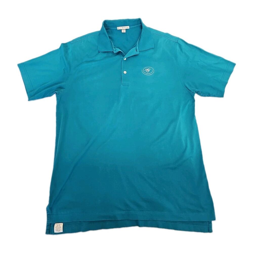 Peter Millar Summer Comfort Hummingbirds Logo Golf Polo Shirt Mens Size L Blue